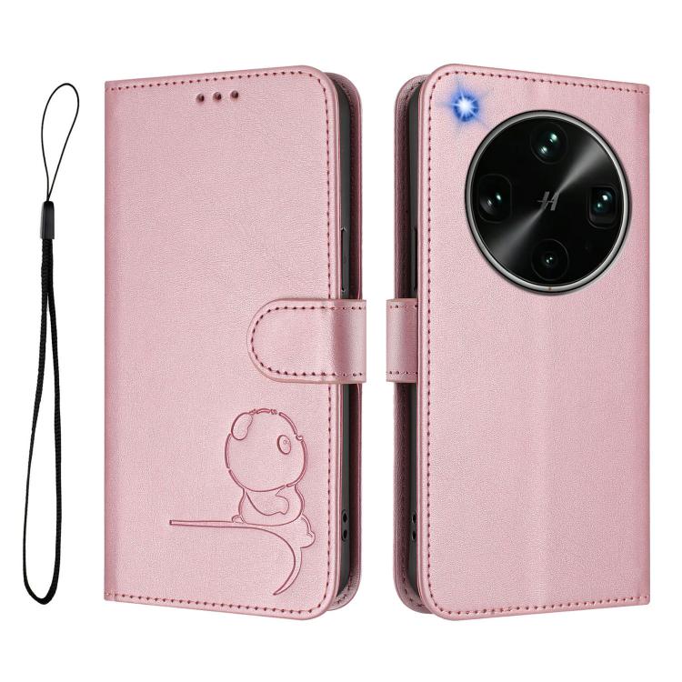 For OPPO Find X9 Ultra Litter Panda Embossing RFID Leather Phone Case with Lanyard