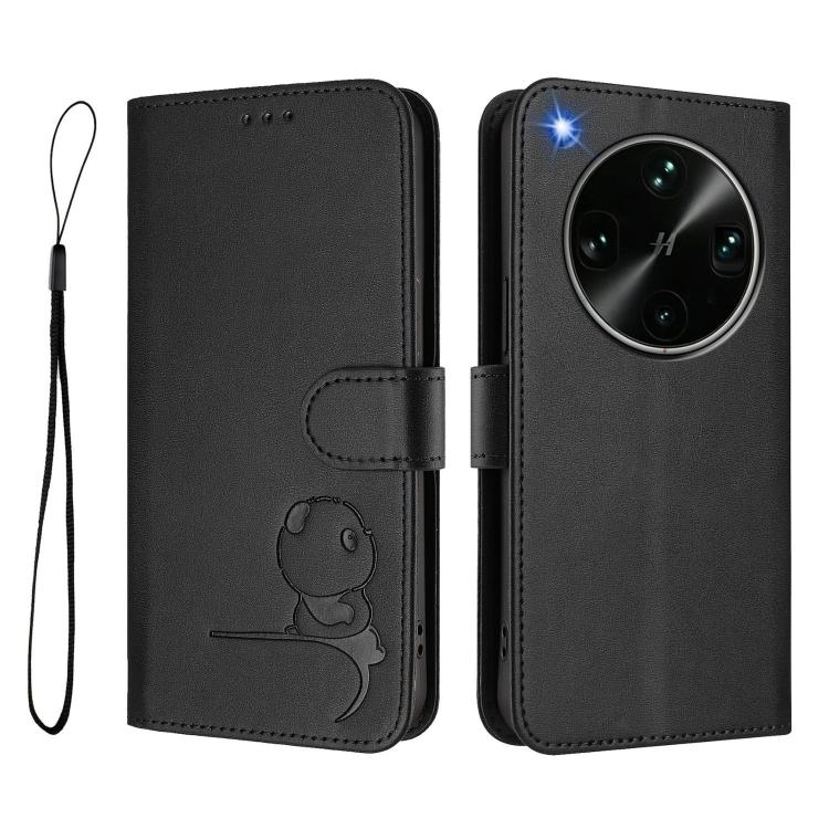 For OPPO Find X9 Ultra Litter Panda Embossing RFID Leather Phone Case with Lanyard