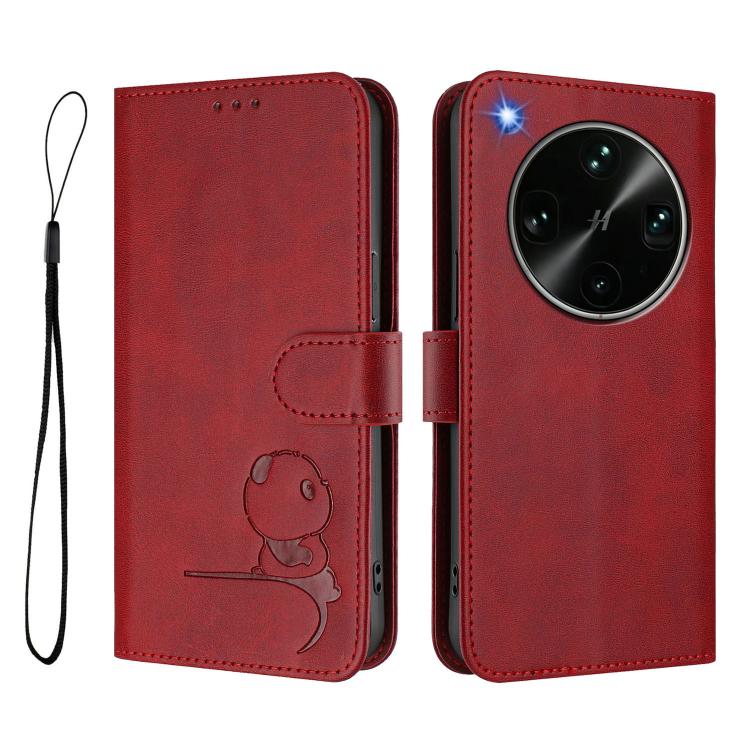 For OPPO Find X9 Ultra Litter Panda Embossing RFID Leather Phone Case with Lanyard