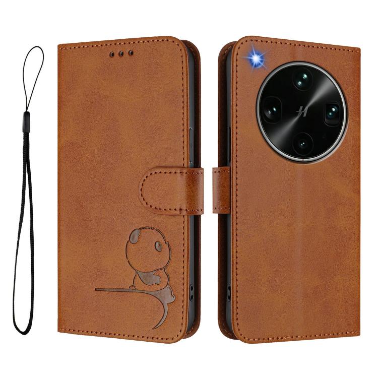 For OPPO Find X9 Ultra Litter Panda Embossing RFID Leather Phone Case with Lanyard