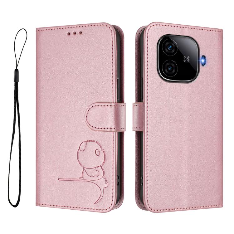 For vivo iQOO Z9 / Z9 Turbo Litter Panda Embossing RFID Leather Phone Case with Lanyard