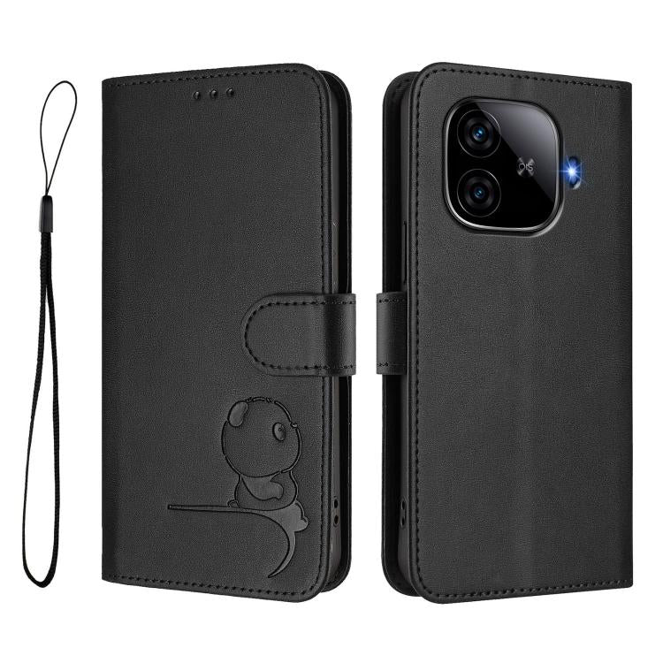 For vivo iQOO Z9 / Z9 Turbo Litter Panda Embossing RFID Leather Phone Case with Lanyard