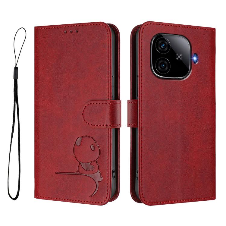 For vivo iQOO Z9 / Z9 Turbo Litter Panda Embossing RFID Leather Phone Case with Lanyard