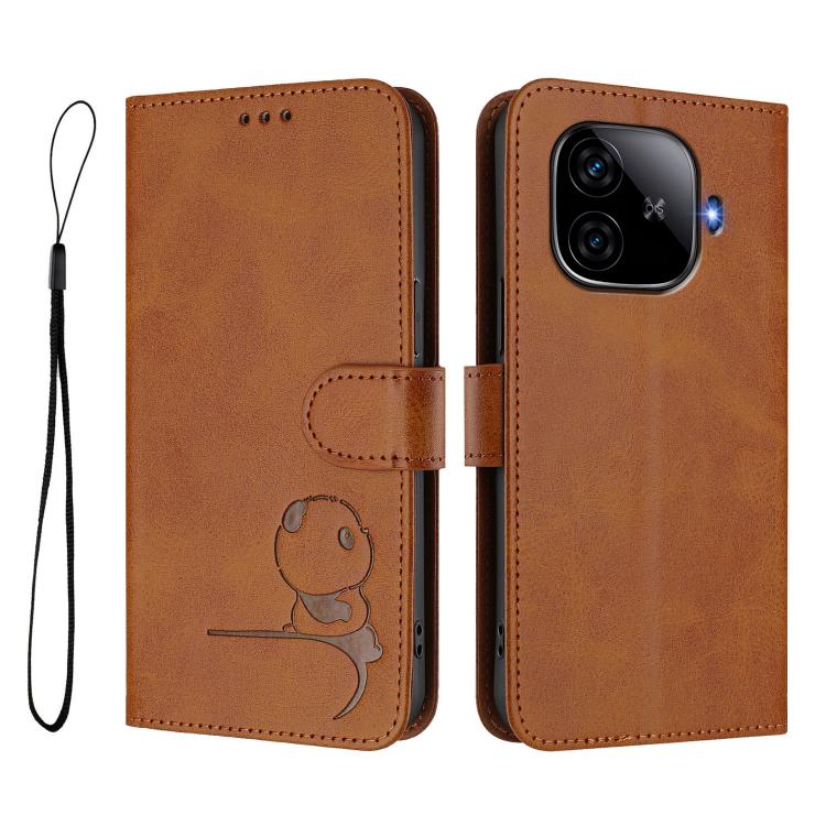 For vivo iQOO Z9 / Z9 Turbo Litter Panda Embossing RFID Leather Phone Case with Lanyard
