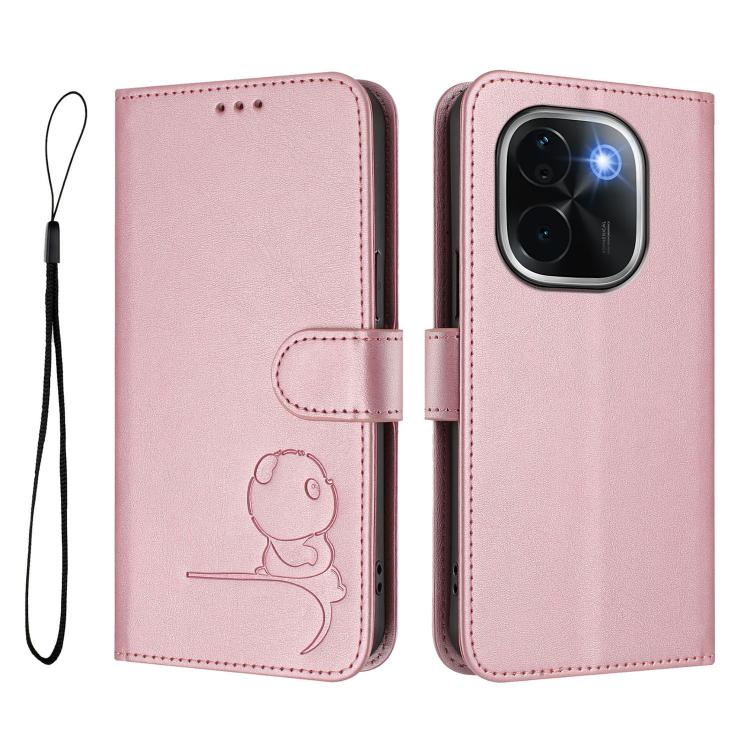For vivo iQOO Z9s Pro / T3 Pro India Litter Panda Embossing RFID Leather Phone Case with Lanyard