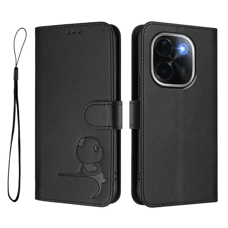For vivo iQOO Z9s Pro / T3 Pro India Litter Panda Embossing RFID Leather Phone Case with Lanyard