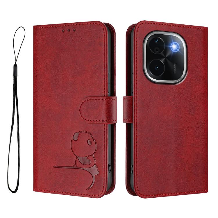 For vivo iQOO Z9s Pro / T3 Pro India Litter Panda Embossing RFID Leather Phone Case with Lanyard