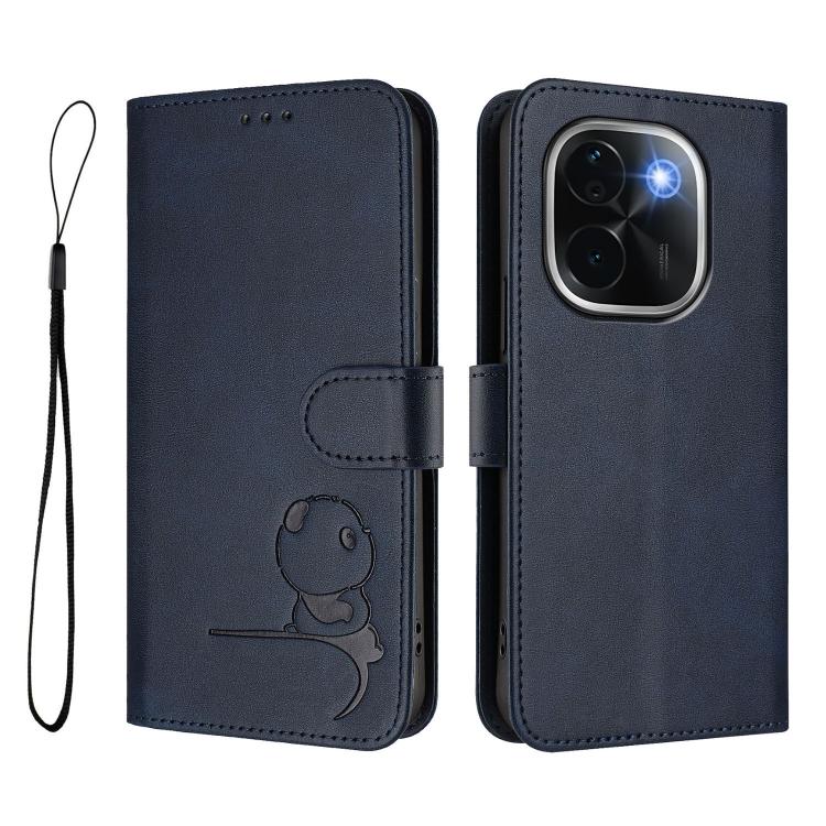 For vivo iQOO Z9s Pro / T3 Pro India Litter Panda Embossing RFID Leather Phone Case with Lanyard
