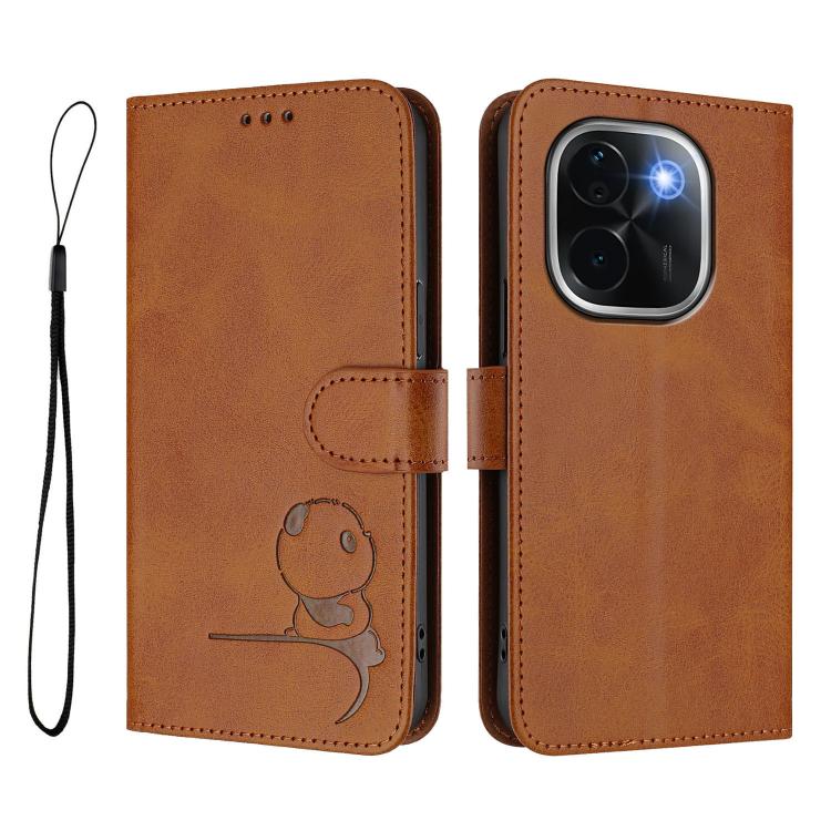 For vivo iQOO Z9s Pro / T3 Pro India Litter Panda Embossing RFID Leather Phone Case with Lanyard