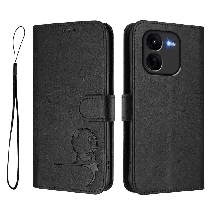 For vivo iQOO Z9x Litter Panda Embossing RFID Leather Phone Case with Lanyard