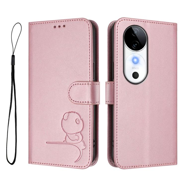 For vivo S19 Litter Panda Embossing RFID Leather Phone Case with Lanyard