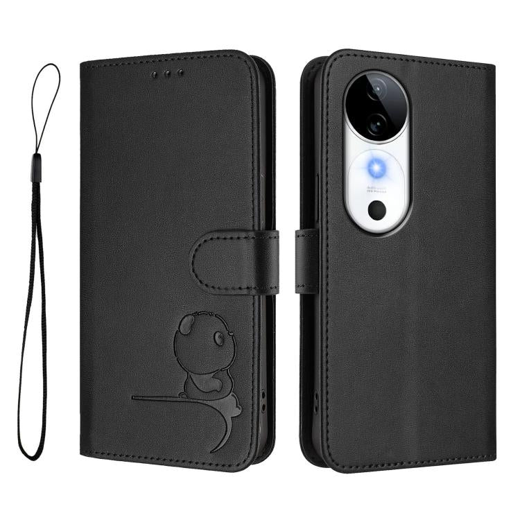 For vivo S19 Litter Panda Embossing RFID Leather Phone Case with Lanyard