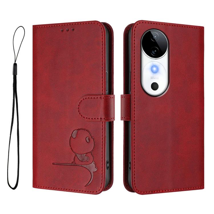 For vivo S19 Litter Panda Embossing RFID Leather Phone Case with Lanyard