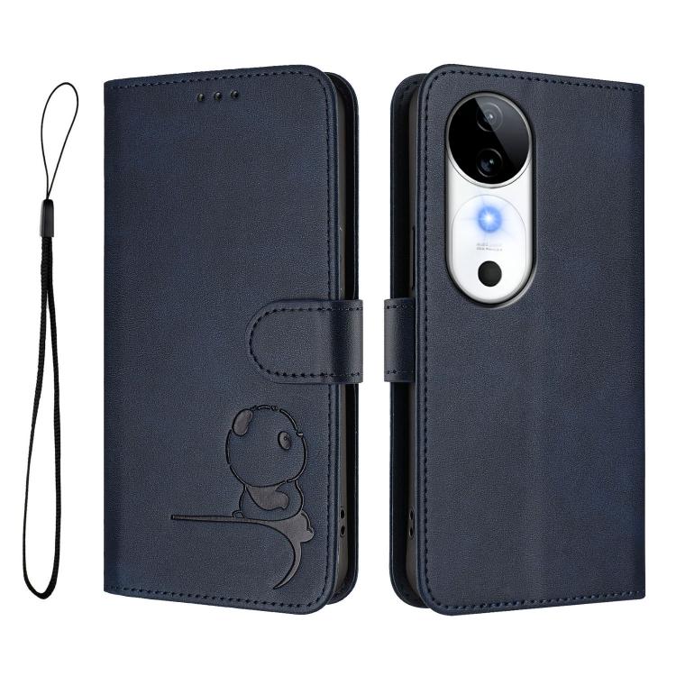 For vivo S19 Litter Panda Embossing RFID Leather Phone Case with Lanyard