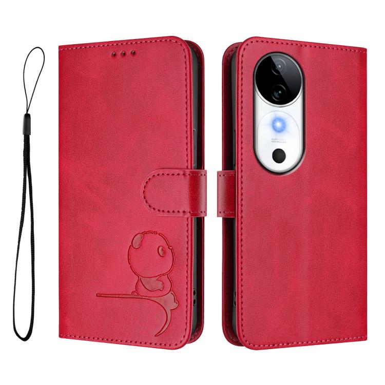For vivo S19 Litter Panda Embossing RFID Leather Phone Case with Lanyard