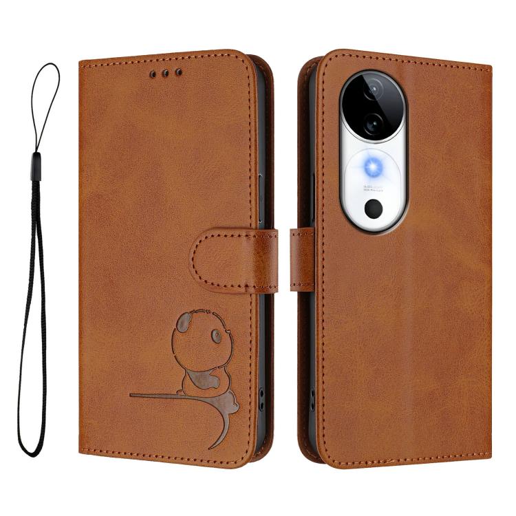 For vivo S19 Litter Panda Embossing RFID Leather Phone Case with Lanyard