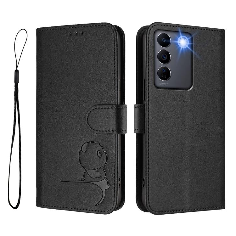 For vivo V27 / V27 Pro Litter Panda Embossing RFID Leather Phone Case with Lanyard