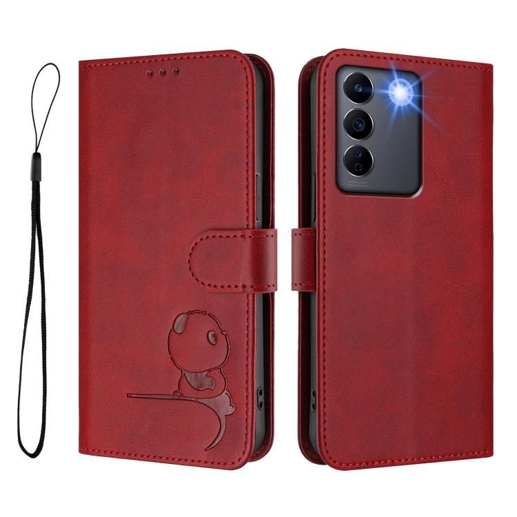 For vivo V27 / V27 Pro Litter Panda Embossing RFID Leather Phone Case with Lanyard