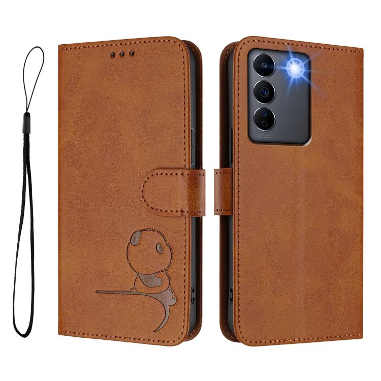 For vivo V27 / V27 Pro Litter Panda Embossing RFID Leather Phone Case with Lanyard