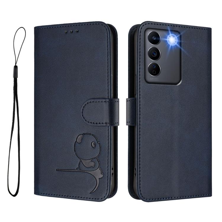 For vivo V27e 4G / S16e 5G / T2 4G Litter Panda Embossing RFID Leather Phone Case with Lanyard