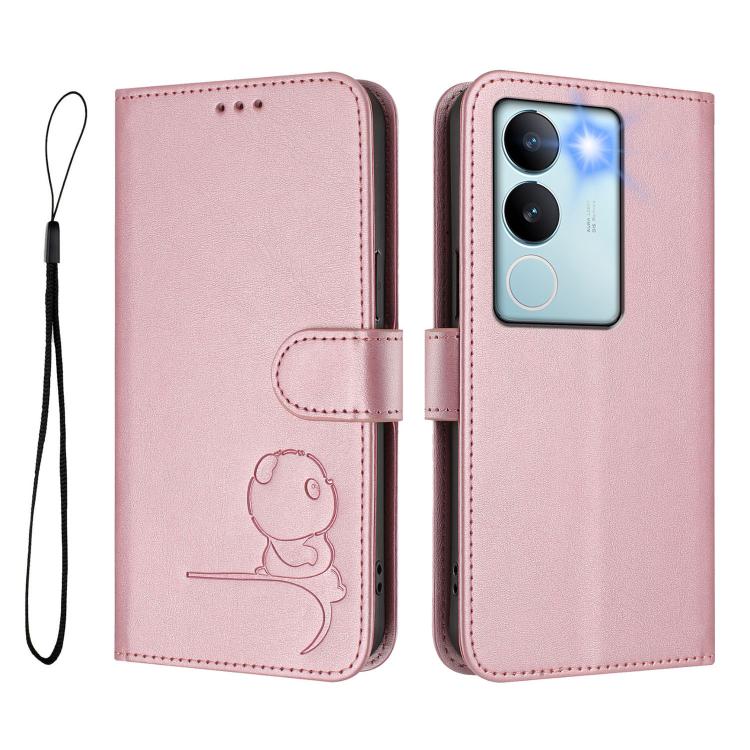 For vivo V29 / V29 Pro Litter Panda Embossing RFID Leather Phone Case with Lanyard