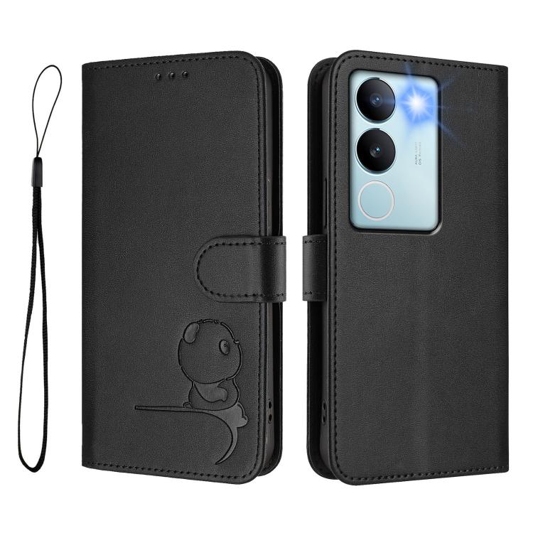 For vivo V29 / V29 Pro Litter Panda Embossing RFID Leather Phone Case with Lanyard