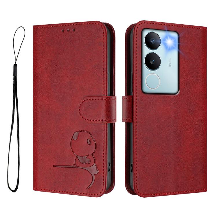 For vivo V29 / V29 Pro Litter Panda Embossing RFID Leather Phone Case with Lanyard