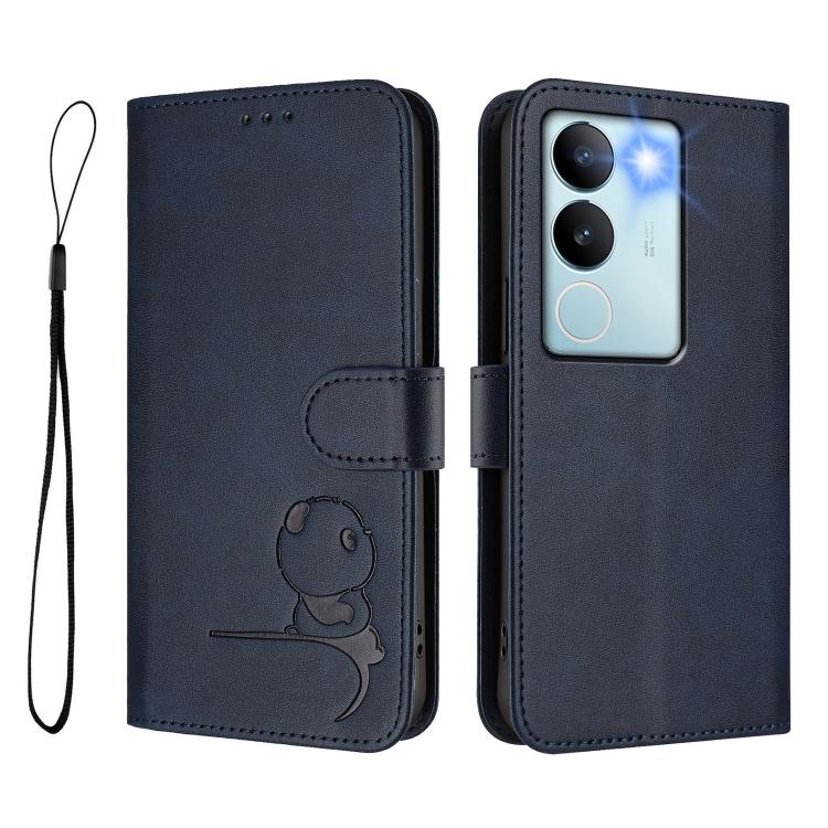 For vivo V29 / V29 Pro Litter Panda Embossing RFID Leather Phone Case with Lanyard