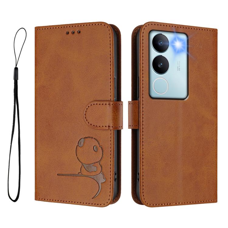 For vivo V29 / V29 Pro Litter Panda Embossing RFID Leather Phone Case with Lanyard