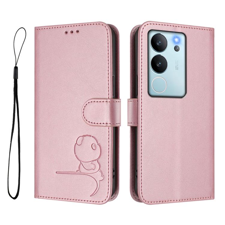 For vivo V29e / Y200 5G / V30 Lite 5G Litter Panda Embossing RFID Leather Phone Case with Lanyard