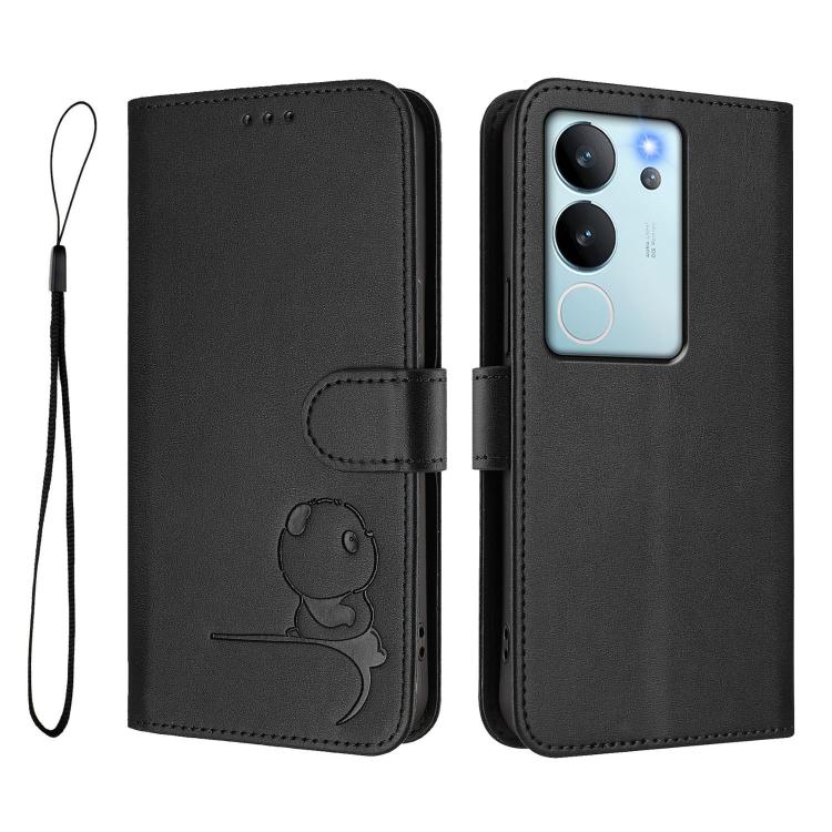 For vivo V29e / Y200 5G / V30 Lite 5G Litter Panda Embossing RFID Leather Phone Case with Lanyard