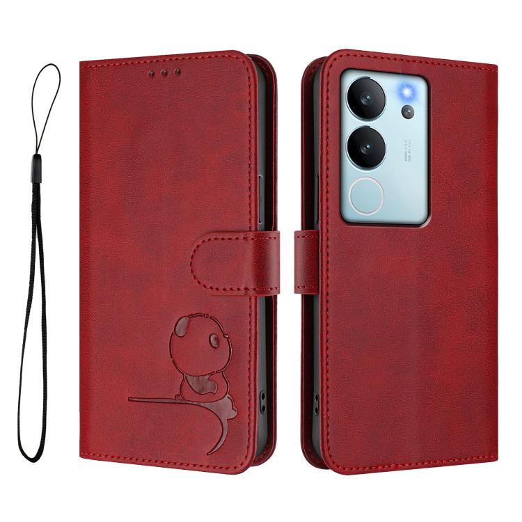 For vivo V29e / Y200 5G / V30 Lite 5G Litter Panda Embossing RFID Leather Phone Case with Lanyard