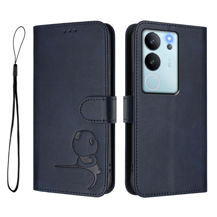 For vivo V29e / Y200 5G / V30 Lite 5G Litter Panda Embossing RFID Leather Phone Case with Lanyard