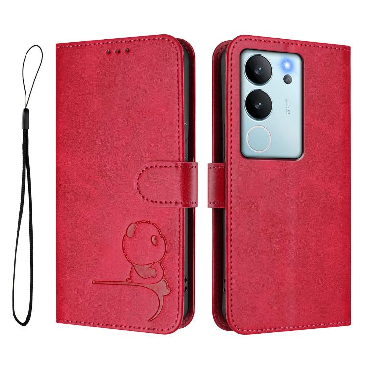 For vivo V29e / Y200 5G / V30 Lite 5G Litter Panda Embossing RFID Leather Phone Case with Lanyard