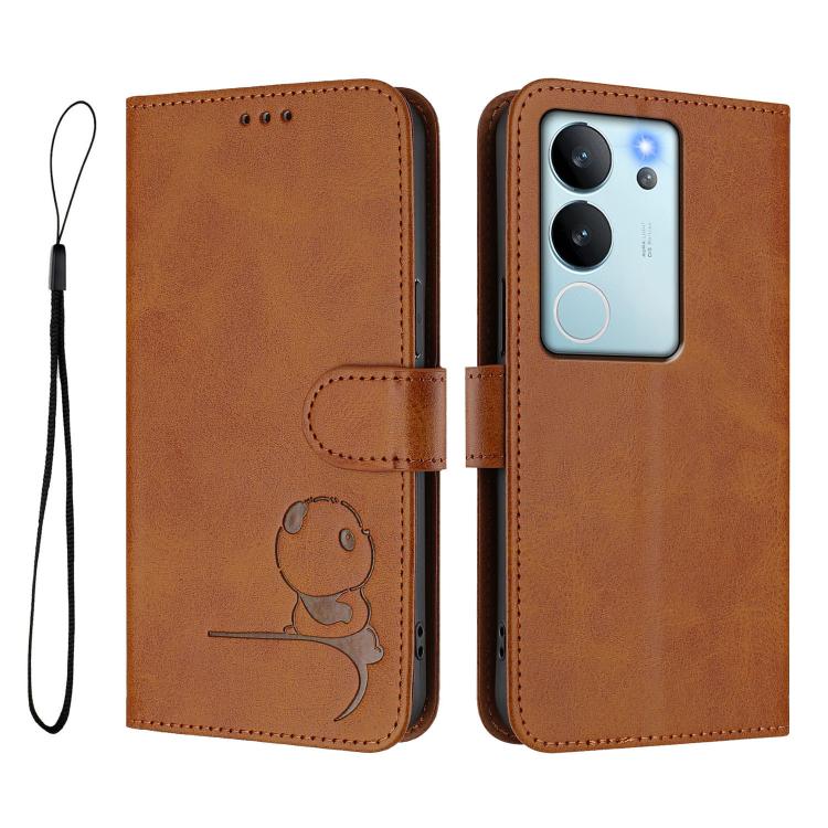 For vivo V29e / Y200 5G / V30 Lite 5G Litter Panda Embossing RFID Leather Phone Case with Lanyard