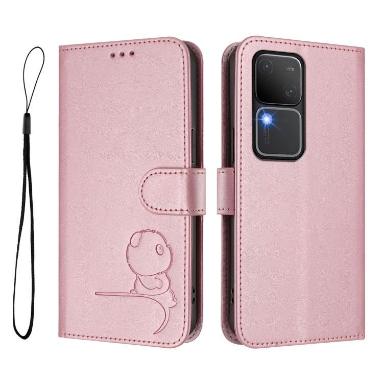 For vivo V30 / V30 Pro Litter Panda Embossing RFID Leather Phone Case with Lanyard