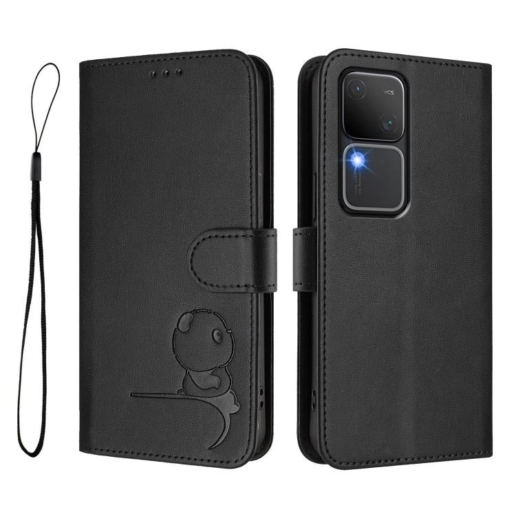 For vivo V30 / V30 Pro Litter Panda Embossing RFID Leather Phone Case with Lanyard