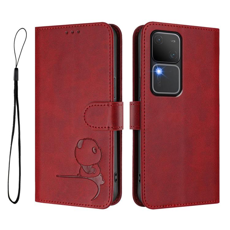 For vivo V30 / V30 Pro Litter Panda Embossing RFID Leather Phone Case with Lanyard