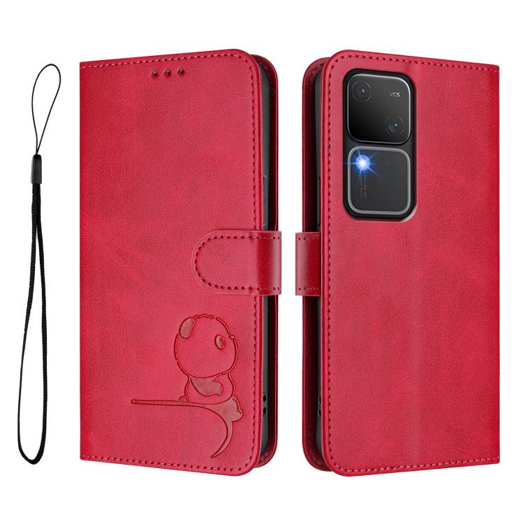 For vivo V30 / V30 Pro Litter Panda Embossing RFID Leather Phone Case with Lanyard