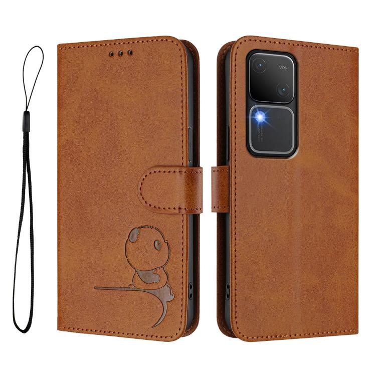 For vivo V30 / V30 Pro Litter Panda Embossing RFID Leather Phone Case with Lanyard