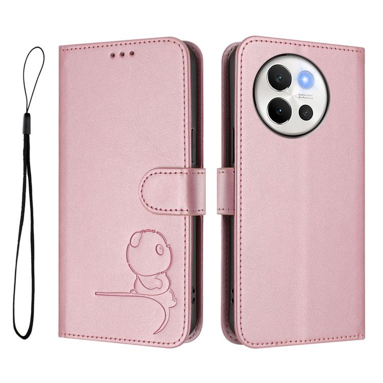 For vivo V40 Lite 5G / V30e 5G Litter Panda Embossing RFID Leather Phone Case with Lanyard