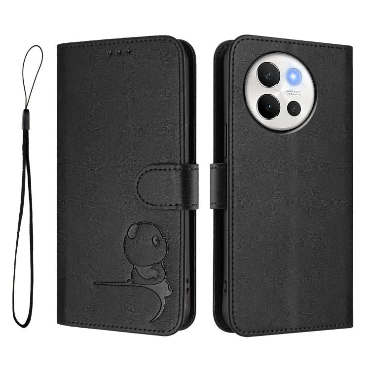 For vivo V40 Lite 5G / V30e 5G Litter Panda Embossing RFID Leather Phone Case with Lanyard