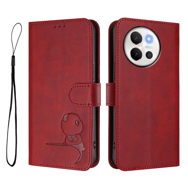 For vivo V40 Lite 5G / V30e 5G Litter Panda Embossing RFID Leather Phone Case with Lanyard