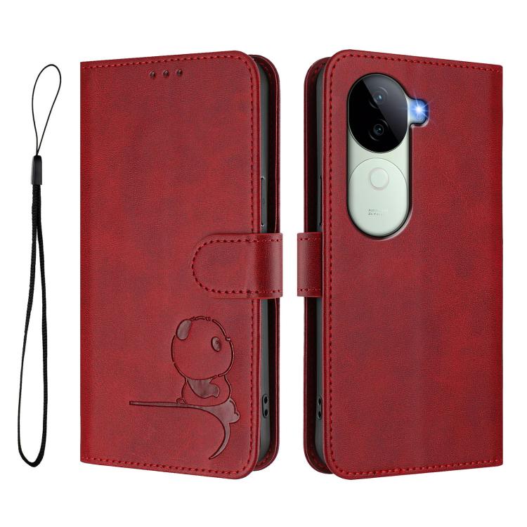 For vivo V40e / iQOO Z9s Litter Panda Embossing RFID Leather Phone Case with Lanyard