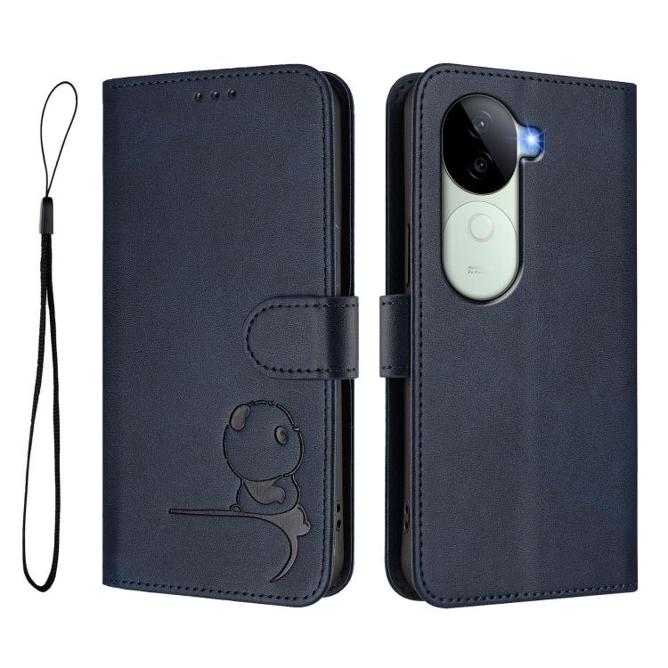 For vivo V40e / iQOO Z9s Litter Panda Embossing RFID Leather Phone Case with Lanyard