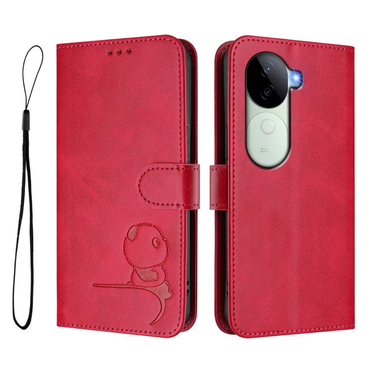 For vivo V40e / iQOO Z9s Litter Panda Embossing RFID Leather Phone Case with Lanyard