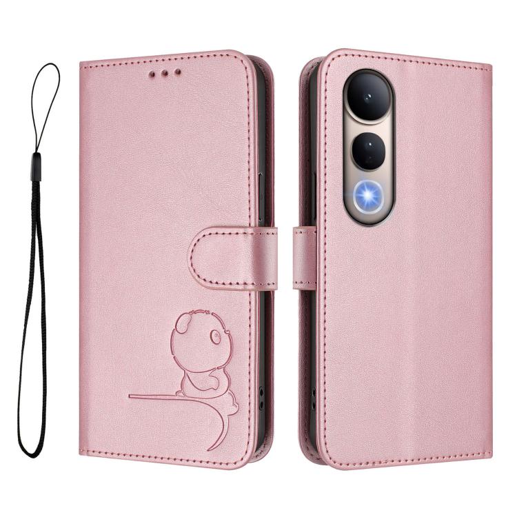 For vivo V50 Lite 5G / 4G Litter Panda Embossing RFID Leather Phone Case with Lanyard