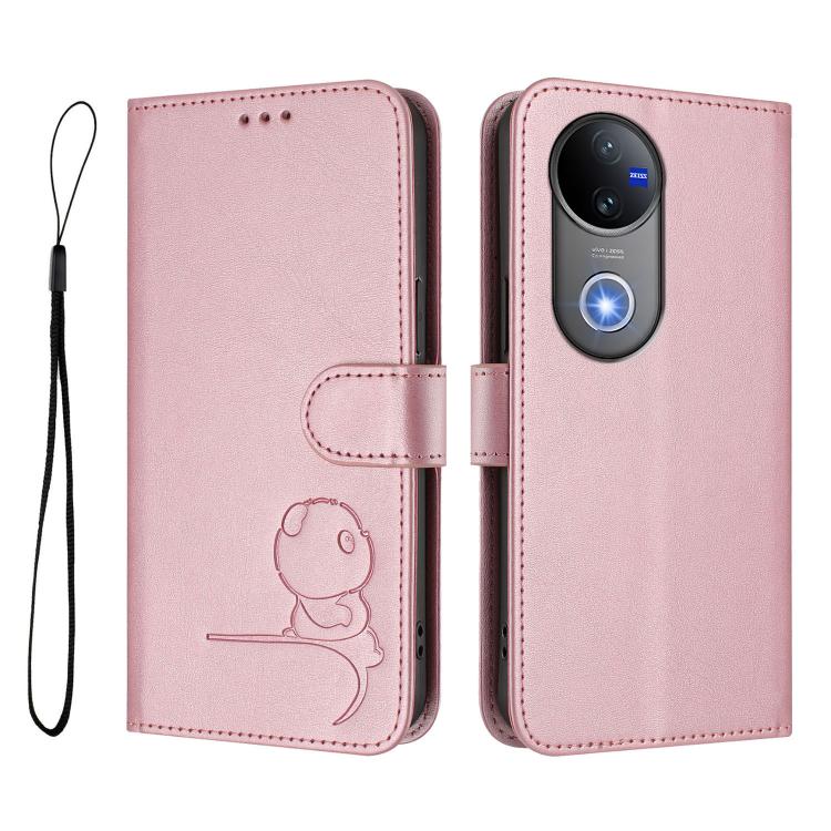 For vivo V50 / V50e Litter Panda Embossing RFID Leather Phone Case with Lanyard