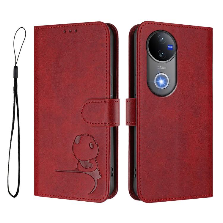 For vivo V50 / V50e Litter Panda Embossing RFID Leather Phone Case with Lanyard