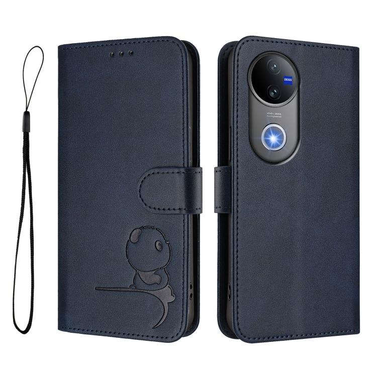 For vivo V50 / V50e Litter Panda Embossing RFID Leather Phone Case with Lanyard